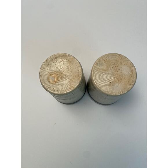 Hand Thrown Art Pottery Stoneware Tumblers Set signed RM Blue Leaf Textured Pair - Picture 7 of 9